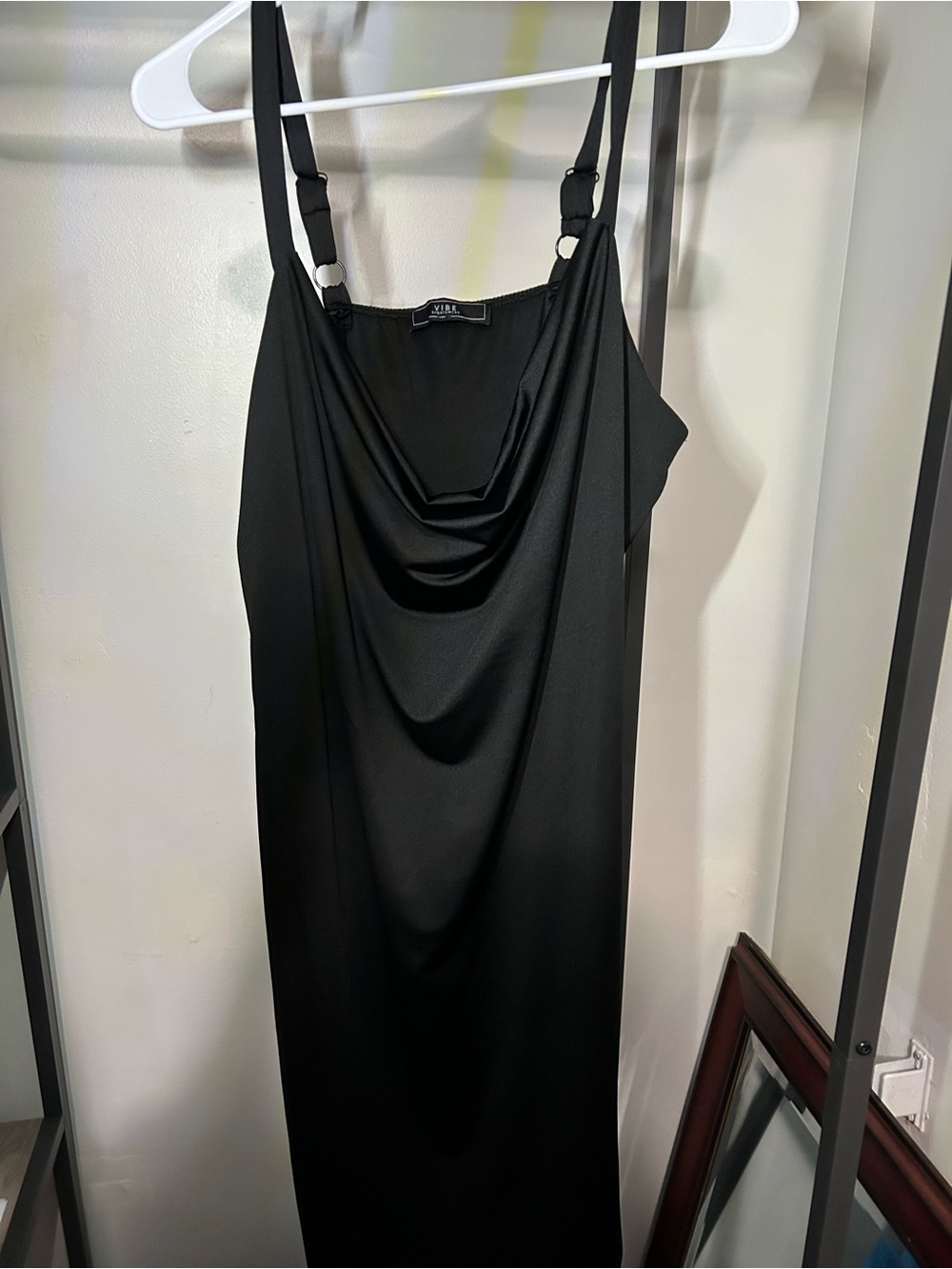 Vibe Black Cowl-Neck Midi Slip Dress